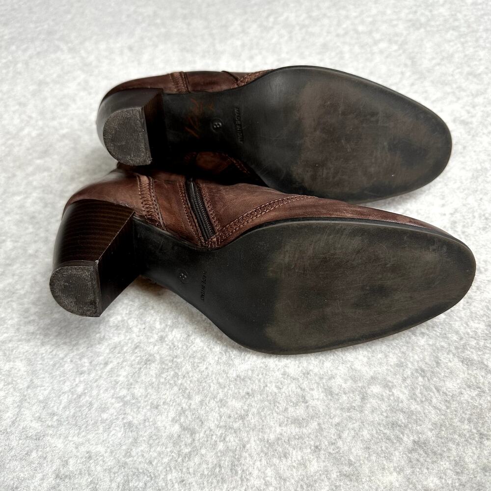 Sesto Meucci Italian Leather Ankle Boot Size 8 Western Bootie Brown Block Heel - Picture 10 of 12